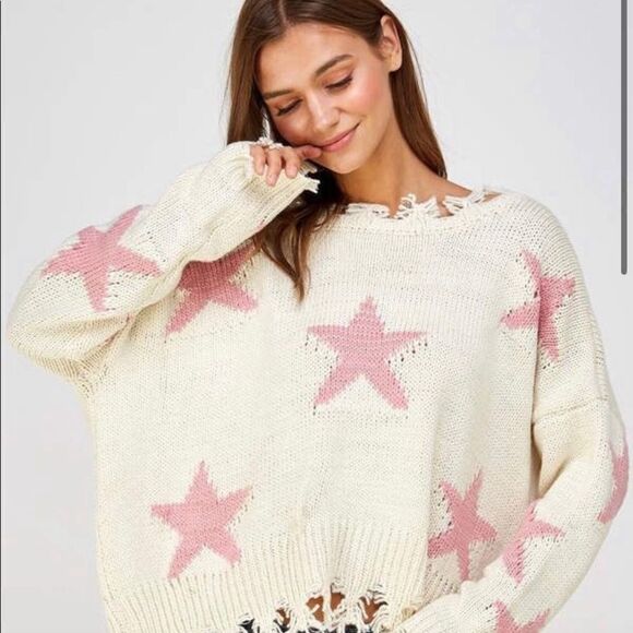 Storia Navy/white distressed star sweater sz small - Picture 5 of 10